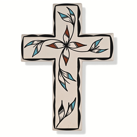 Desert Bloom: Albert Alvidrez Tigua Pueblo Ceramic Cross