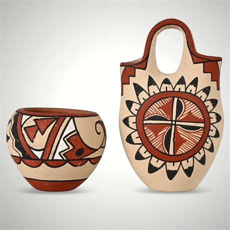S.Y. Tosa Jemez Pueblo Wedding Vase & Bowl – Hand Coiled & Painted