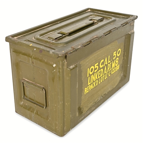 ASCO U.S. .50 Cal M2 Ammo Box — WWII-Era Steel Can, Olive Drab
