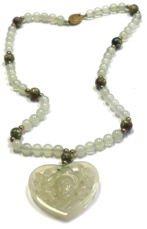 Jade Pendant with Gold Beads