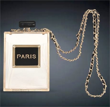 Paris-Themed Acrylic Box Purse with Removable Chain Strap