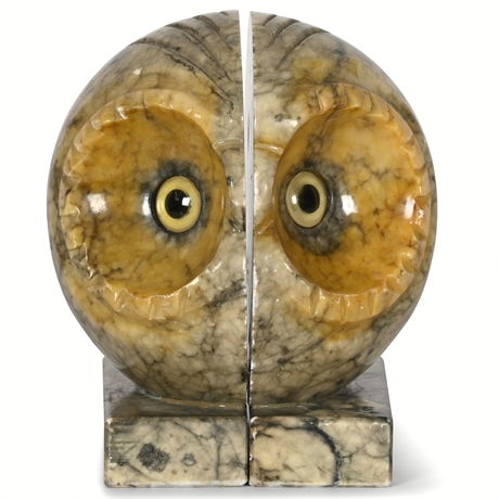 Pair Italian Alabaster Owl Bookends