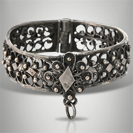Vintage Silver Filigree Ottoman Style Moroccan Bracelet