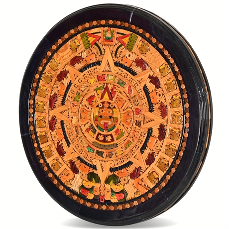 Aztec Sun Stone Calendar - Intricate Woodwork