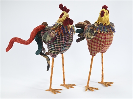 Folk Art Fabric Roosters
