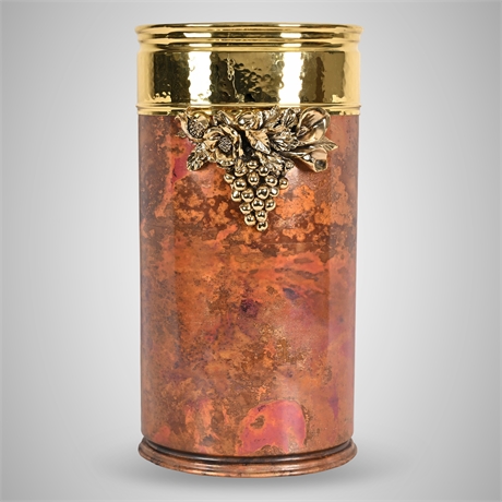 Italian Regency Style Copper & Hammered Brass Umbrella Stand Grape Motif