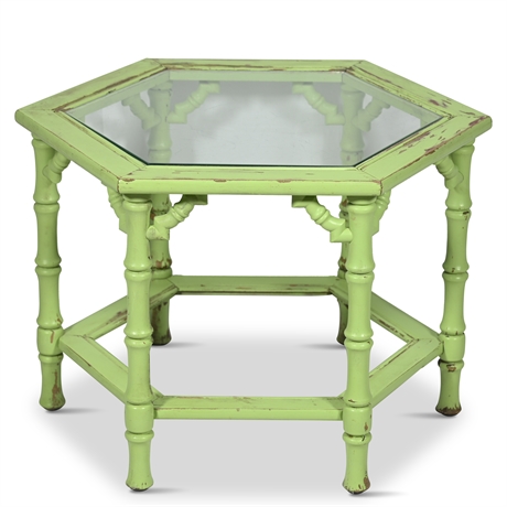 Vintage Chartreuse Faux Bamboo Hexagonal Table