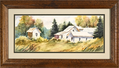 J.T. McGraw "Old Farm" Original Watercolor — Autumn Farm Buildings, Signed