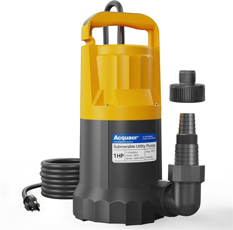 Acquaer 1HP Sump Pump, 4345GPH Submersible Water Pump