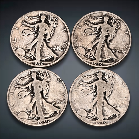 1936 (4) Walking Liberty Half Silver Dollars