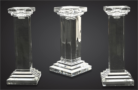 Czech Republic Crystal Candlesticks MCM Mid-Century Geometric