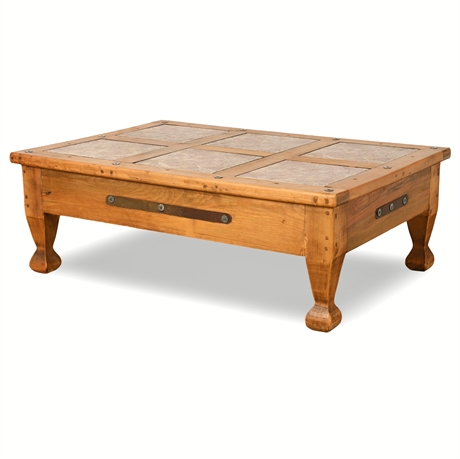 Rustic Solid Pine Coffee Table with Tile Top Inserts