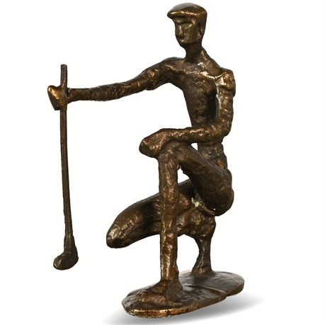 Vintage Brutalist Bronze Golfer Statue