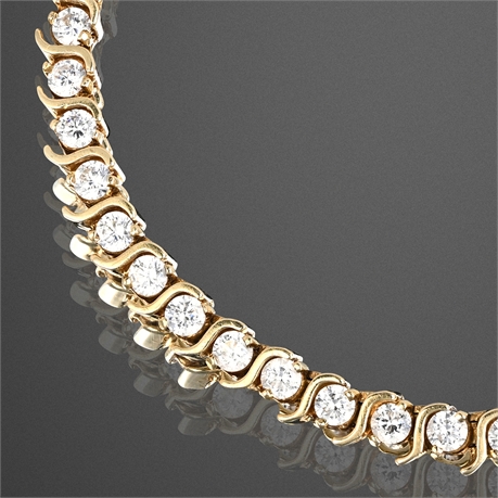 14K Yellow Gold Bracelet w/ 40 CZ Stones, 7.12", 18.3g