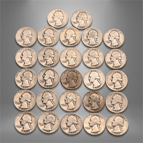 (27) 1950 Washington Silver Quarters