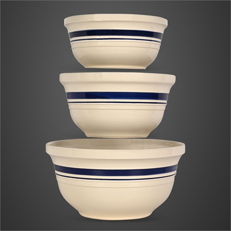 Robinson Ransbottom R-Series Blue Banded Stoneware Mixing Bowls, Set of 3