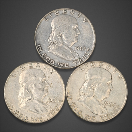1963 Franklin Half Dollar Trio – Denver Mint – .900 Silver