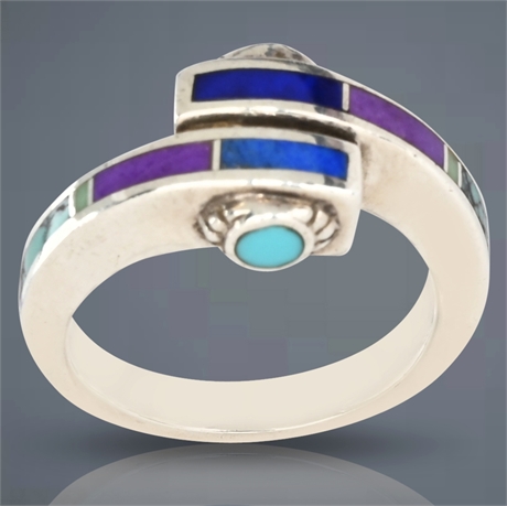 Sterling Silver Turquoise, Sugilite, & Spiny Oyster  Inlay Ring