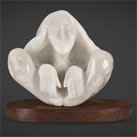 Alabaster Female Figure Sculpture, in the Manner of R.C. Gorman