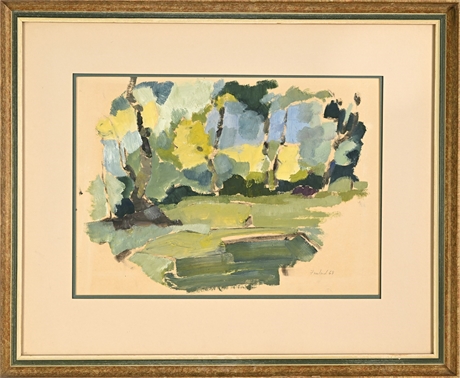 Freeland Modernist Landscape with Pond, Signed & Dated 1968