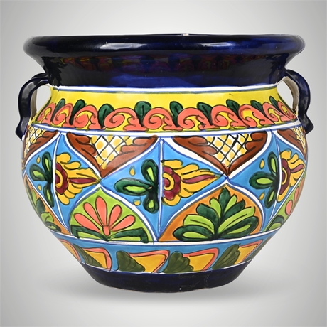 Large Talavera Double-Handled Planter – Hand Painted, Mexico, 14”