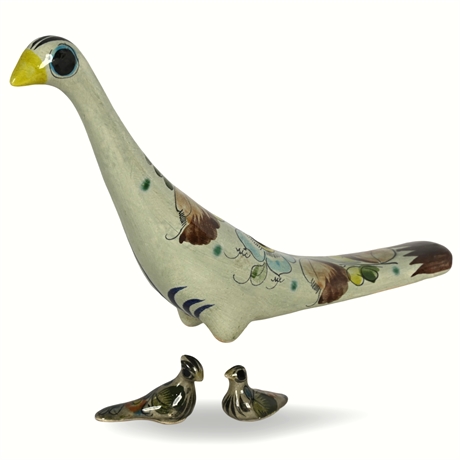 Tonala Mexican Pottery Bird Figurines – Hand-Painted Set of Three