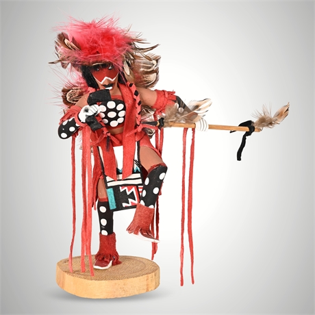 Hopi “Shield Dancer” Kachina by Jasper White – 1987, Feathers & Leather