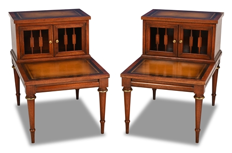 Mahogany Leather Top Side Tables, 1950s, A Pair