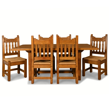 Santa Fe Ponderosa Pine Carved Dining Set