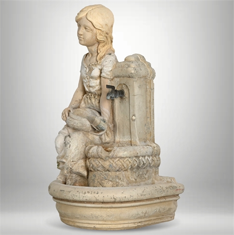 Cast Stone Fountain Sculpture of a Girl by Water Spout