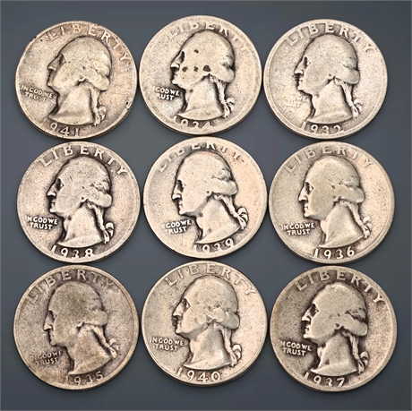 1932 - 1941 (9) Washington Silver Quarters