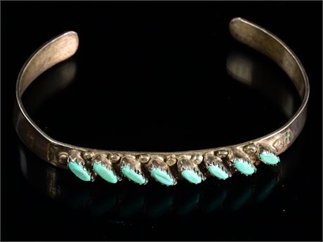 Vintage Zuni Petit Point Turquoise and Sterling Silver Bracelet