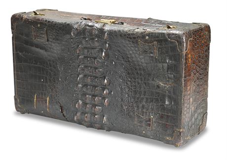 Locked Antique Horned Back Alligator Skin Suitcase