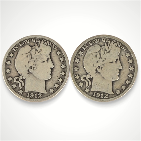 (2) 1912 Barber Half Dollars – 90% Silver