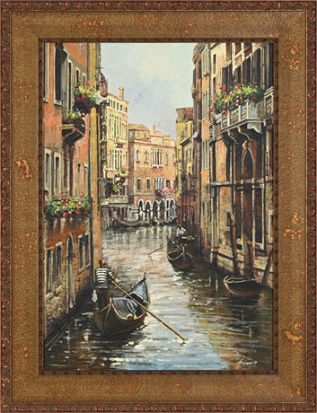 Venetian Canal with Gondolas - Oil Painting on Canvas