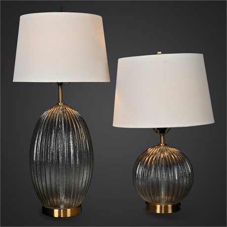 Elegant Ribbed Glass Table Lamp Set with Brass Base – 18" & 24"