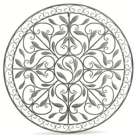 Leaf and Scroll Motif Metal Art Panel, 37.25" Diameter