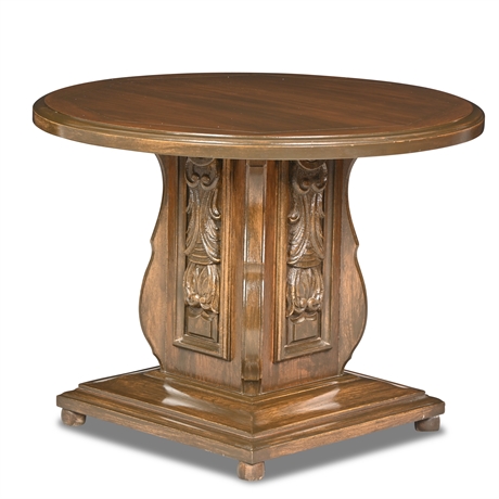 Carved Oak Pedestal Side Table