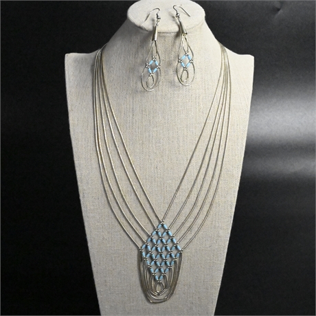 Vintage Liquid Silver & Turquoise Necklace & Earrings