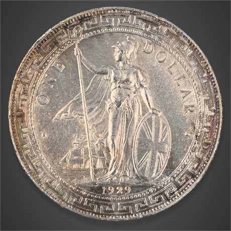 1929 British Trade Dollar – Bombay Mint Silver Coin, Britannia & Oriental Design