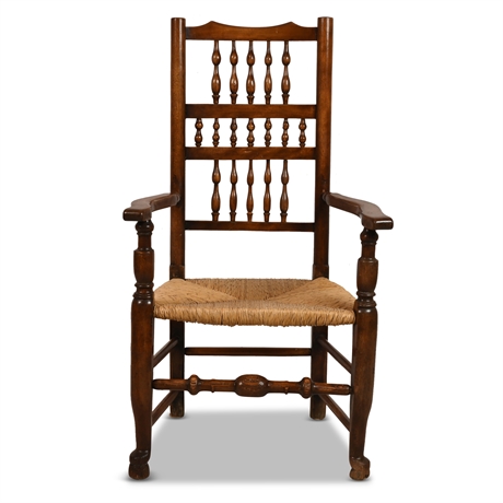 Antique English Lancashire Spindle Back Carver Chair