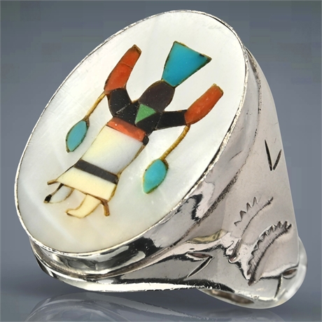 Zuni Dancing Kachina Ring in Sterling Silver