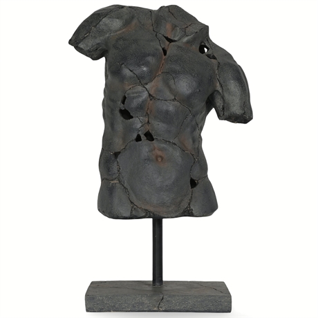 Modern Cracked Torso Sculpture in Gray – 25" Resin Art Piece