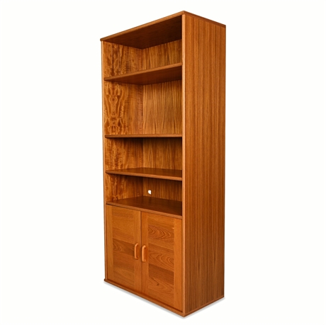 Vintage Teak Bookcase Cabinet with Bookmatched Veneer Back, c. 1970s