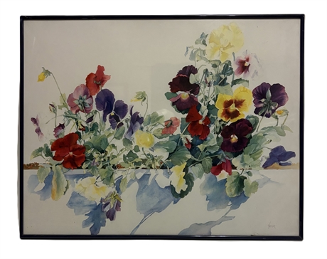 Karen Vernon Signed Watercolor Spring Pansies