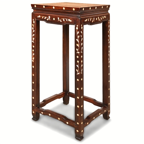 Mid-20th C. Hong Kong Rosewood Plant Stand — Mother-of-Pearl Inlay