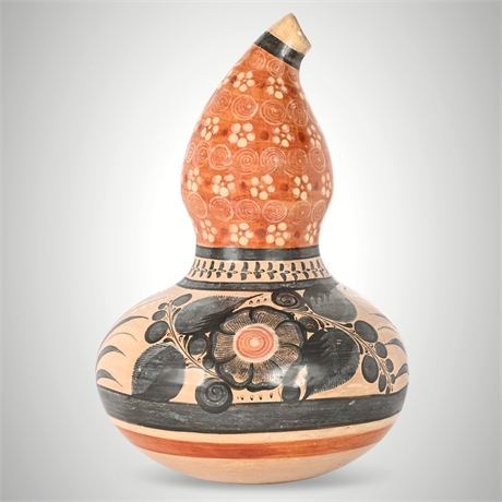 13.5" Tonalá J.F. Solís Hand-Painted Double-Gourd Vase