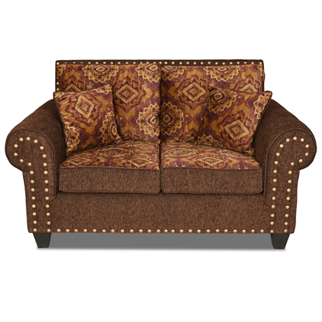 Southwest Ranch-Style Loveseat with Studded Trim & Reversible Cushions