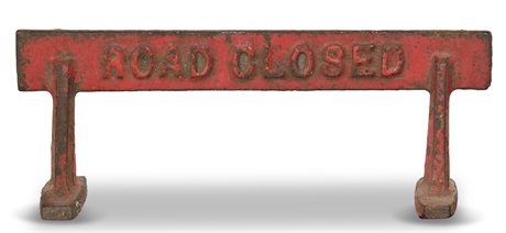 Arcade 1930s Cast Iron “ROAD CLOSED” Toy Barrier — Original Red Paint