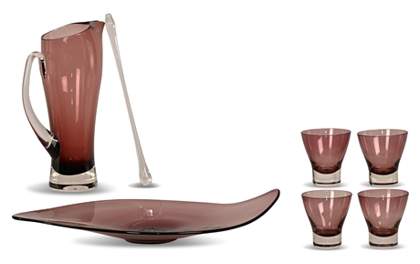 Mid-Century Amethyst Cocktail & hors d'oeuvre Serving Set